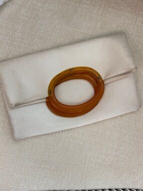 Vintage 100% Leather Cream Clutch with Amber Lucite Handles